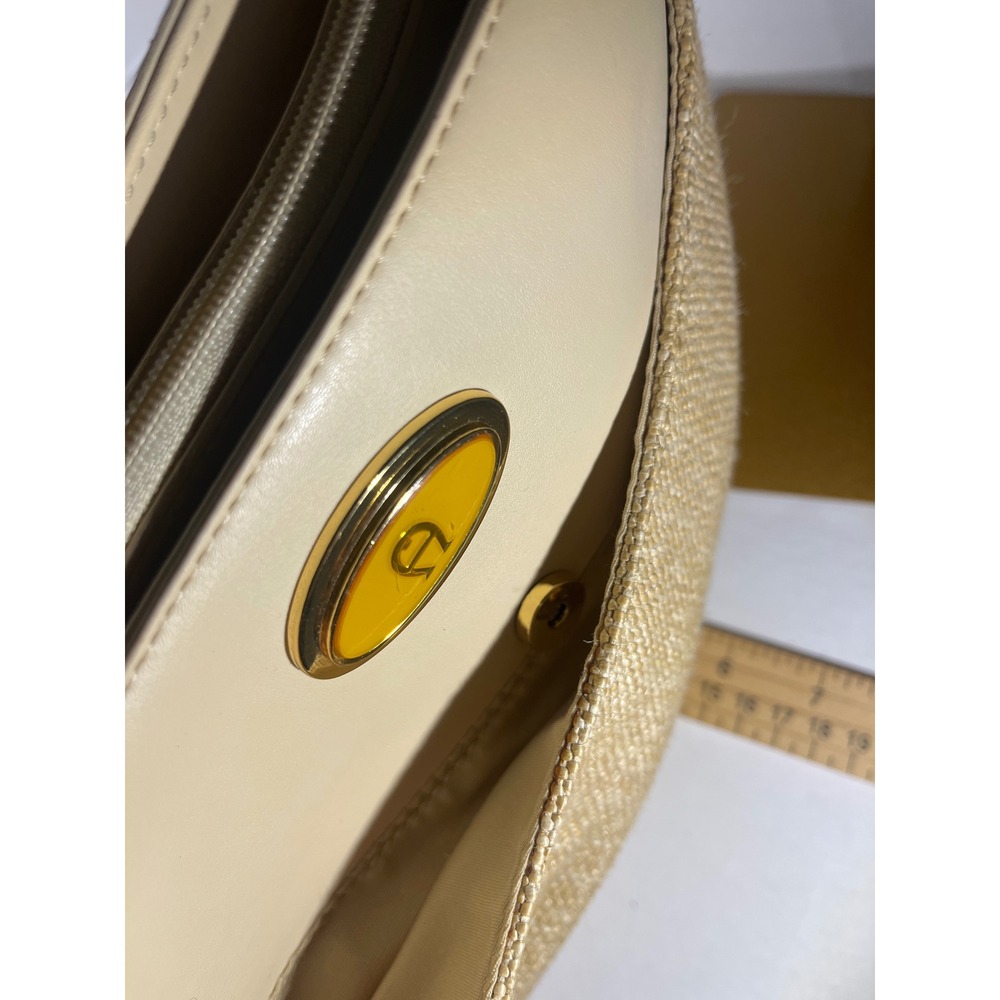 Etienne Aigner Shoulder Bag Women Medium Cream Straw Leather Logo Vintage Summer - Picture 9 of 16